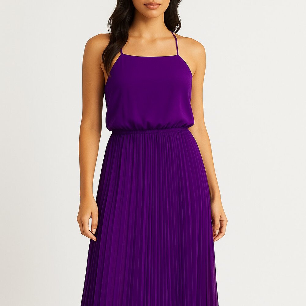 24seven Comfort Apparel (NWOT) Purple Pleated Midi Dress Sleeveless Flowy XL